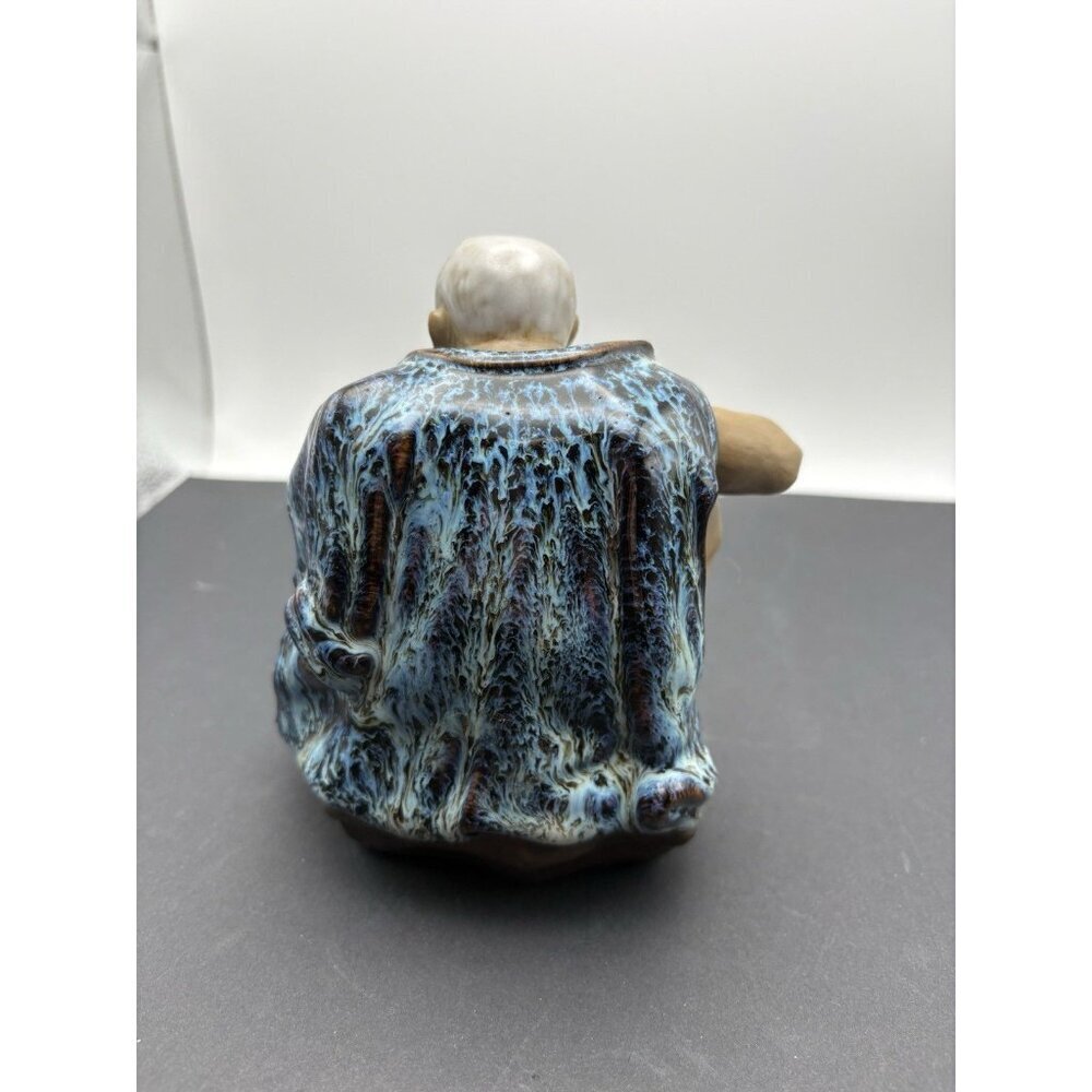 Vintage Shiwan Chinese Mudman Statue Figurine Sitting Old Man Eating 5.5”x5 - Picture 3 of 7